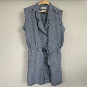 Madewell Sleeveless Utility Dress Drawstring Pockets Brass Button Details Medium